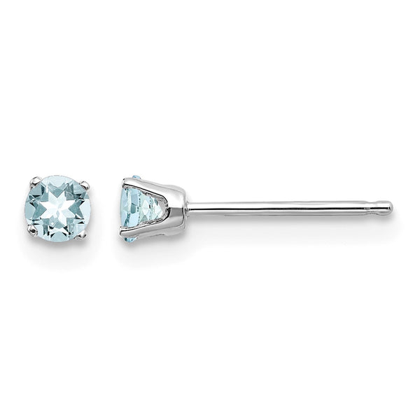 14K White Gold 3mm Aquamarine Stud Earrings - Birthstone Company