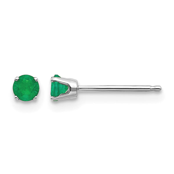 14K White Gold 3mm Emerald Stud Earrings - Birthstone Company