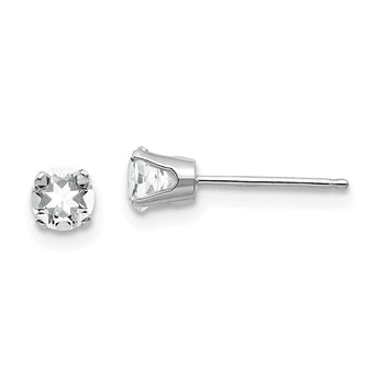 White Topaz Stud Earrings in 14K White Gold, 4mm