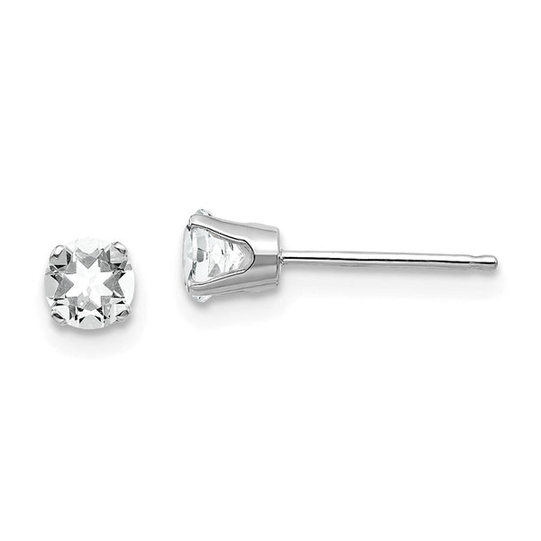 White Topaz Stud Earrings in 14K White Gold, 4mm