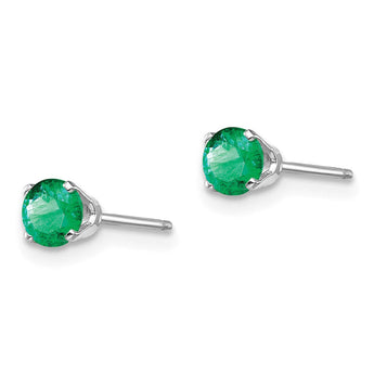 14K White Gold 4mm Emerald Stud Earrings