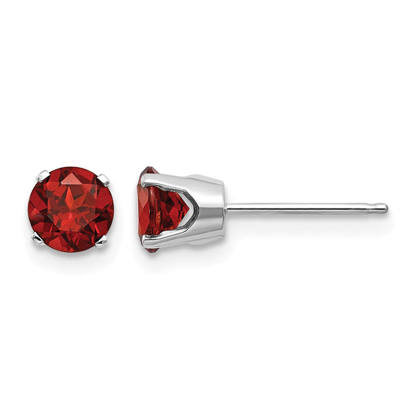 14K White Gold 5mm Garnet Stud Earrings - Birthstone Company