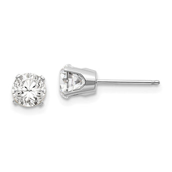White Topaz Stud Earrings in 14K White Gold, 5mm