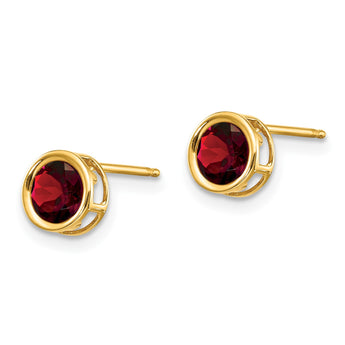 14K 5mm Bezel Garnet Stud Earrings - Birthstone Company