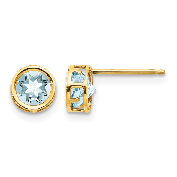 14k 5mm Bezel Aquamarine Stud Earrings - Birthstone Company