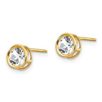 Bezel White Topaz Stud Earrings in 14K Yellow Gold, 5mm