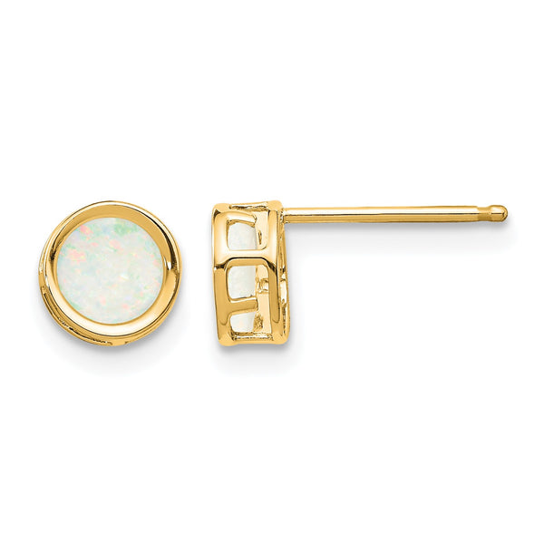14K 5mm Bezel Opal Stud Earrings - Birthstone Company
