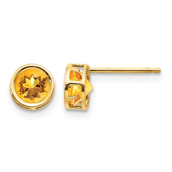 14K 5mm Bezel Citrine Stud Earrings - Birthstone Company