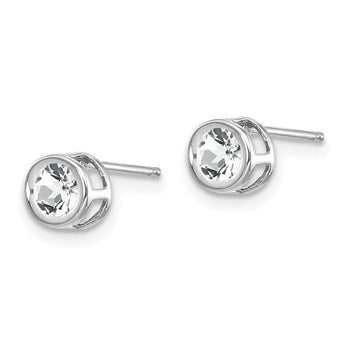 Bezel April/White Topaz Stud Earrings in 14K White Gold, 4mm