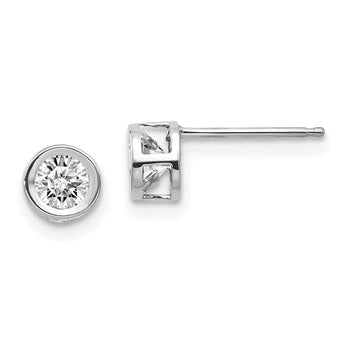 Bezel April/White Topaz Stud Earrings in 14K White Gold, 4mm
