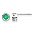 14K White Gold 4mm Bezel May/Emerald Post Earrings - Birthstone Company