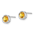 14K White Gold 5mm Bezel Citrine Stud Earrings - Birthstone Company