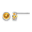 14K White Gold 5mm Bezel Citrine Stud Earrings - Birthstone Company