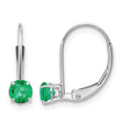 14K White Gold 4mm Round May/Emerald Leverback Earrings - Birthstone Company