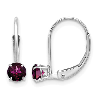 14K WG 4mm Round June/Rhodolite Leverback Earrings - Birthstone Company