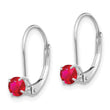 14K White Gold 4mm Round July/Ruby Leverback Earrings - Birthstone Company