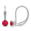 14K White Gold 4mm Round July/Ruby Leverback Earrings - Birthstone Company