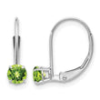 14K White Gold 4mm Round August/Peridot Leverback Earrings - Birthstone Company
