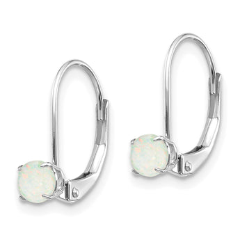14K White Gold 4mm Round October/Opal Leverback Earrings - Birthstone Company