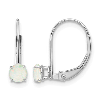 14K White Gold 4mm Round October/Opal Leverback Earrings - Birthstone Company