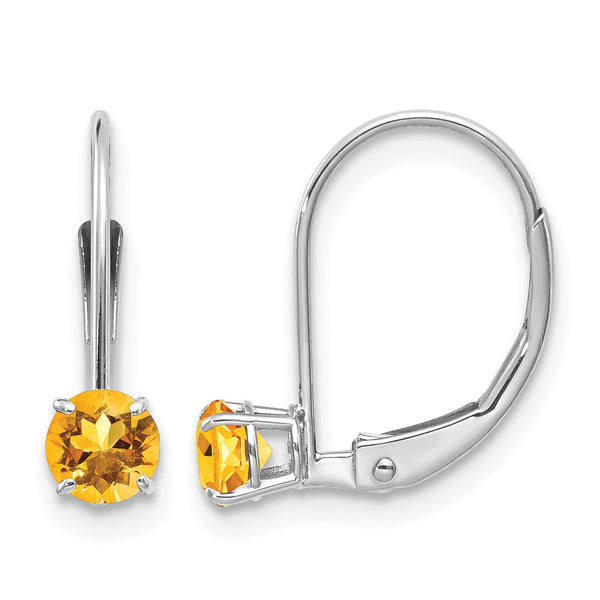 14K White Gold 4mm Round November/Citrine Leverback Earrings - Birthstone Company