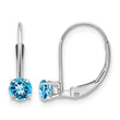 14K White Gold 4mm Round December/Blue Topaz Leverback Earrings - Birthstone Company