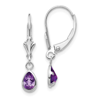14K 6x4mm White Gold Amethys/February Earrings