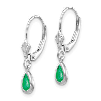 14K White Gold 6x4mm Emerald/May Earrings