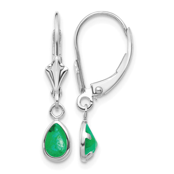 14K White Gold 6x4mm Emerald/May Earrings - Birthstone Company