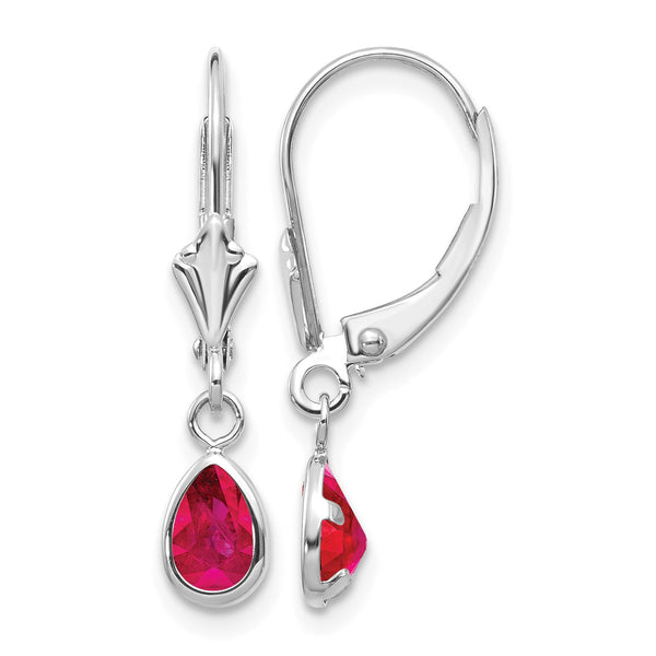14K White Gold 6x4mm July/Ruby Earrings - Birthstone Company