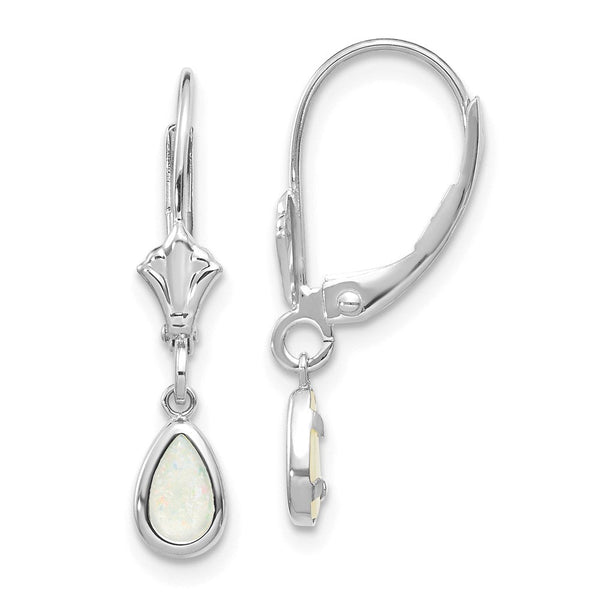 14K White Gold 6x4mm Opal/October Earrings