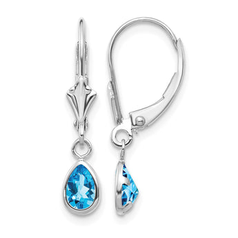 14K White Gold 6x4mm Blue Topaz/December Earrings - Birthstone Company