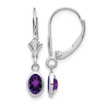 14K White Gold 6x4mm Oval Amethyst/February Earrings - Birthstone Company