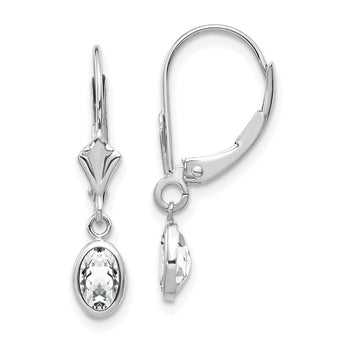 Oval Bezel April/White Topaz Leverback Earrings in 14K White Gold