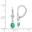 14K White Gold 6x4 Oval Bezel May/Emerald Leverback Earrings