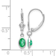 14K White Gold 6x4 Oval Bezel May/Emerald Leverback Earrings - Birthstone Company