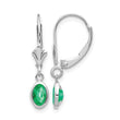14K White Gold 6x4 Oval Bezel May/Emerald Leverback Earrings - Birthstone Company