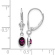 14K White Gold 6x4 Oval Bezel June/Rhodolite Leverback Earrings - Birthstone Company