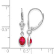 14K White Gold 6x4 Oval Bezel July/Ruby Leverback Earrings - Birthstone Company