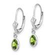 14K White Gold 6x4 Oval Bezel August/Peridot Leverback Earrings - Birthstone Company