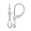 14K White Gold 6x4 Oval Bezel October/Opal Leverback Earrings - Birthstone Company