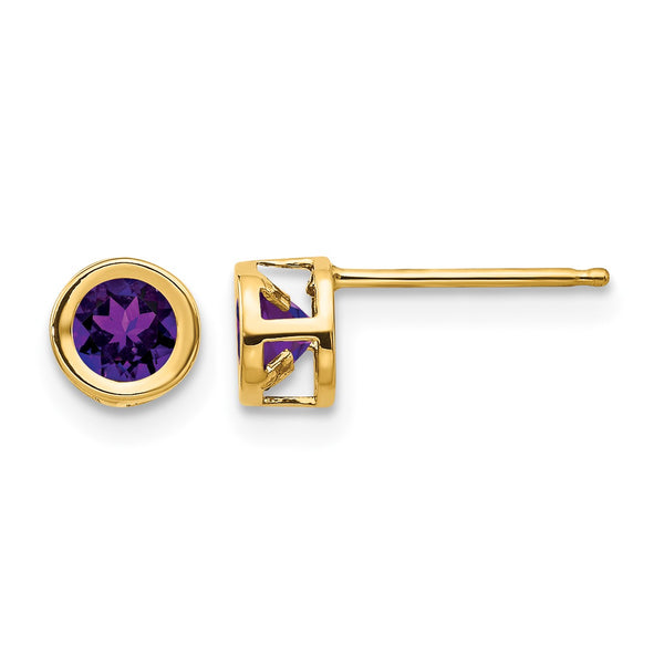 14K 4mm Bezel February/Amethyst Post Earrings - Birthstone Company