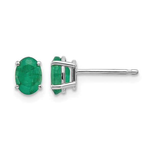 14K White Gold 6x4mm Emerald Earrings - Birthstone Company
