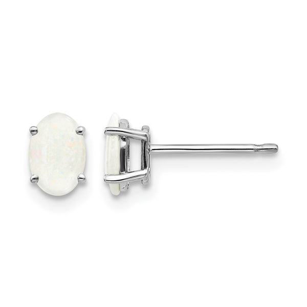 14K White Gold 6x4mm Opal Earrings - Birthstone Company