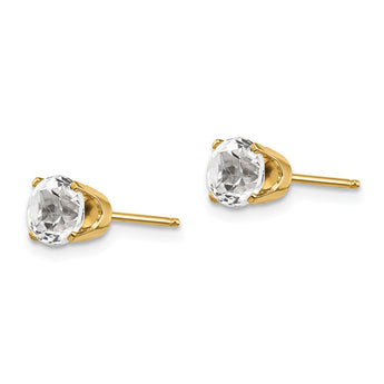 White Topaz April Stud Earrings in 14K Yellow Gold, 5mm