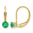 14K 4mm Round May/Emerald Leverback Earrings - Birthstone Company