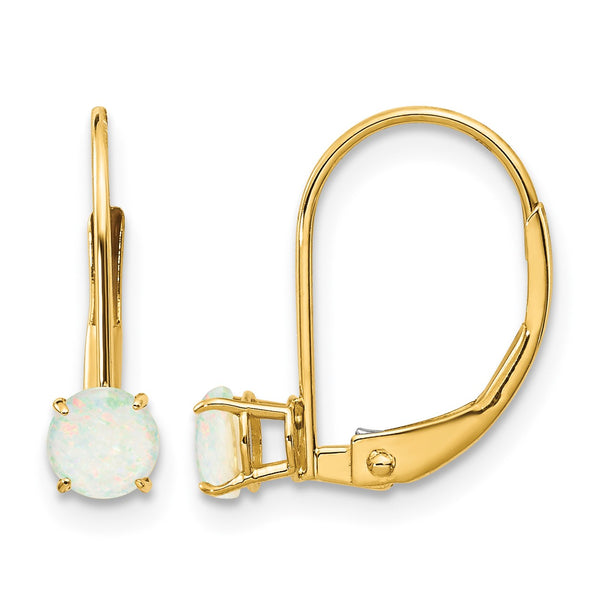 14k 4mm Round October/Opal Leverback Earrings - Birthstone Company