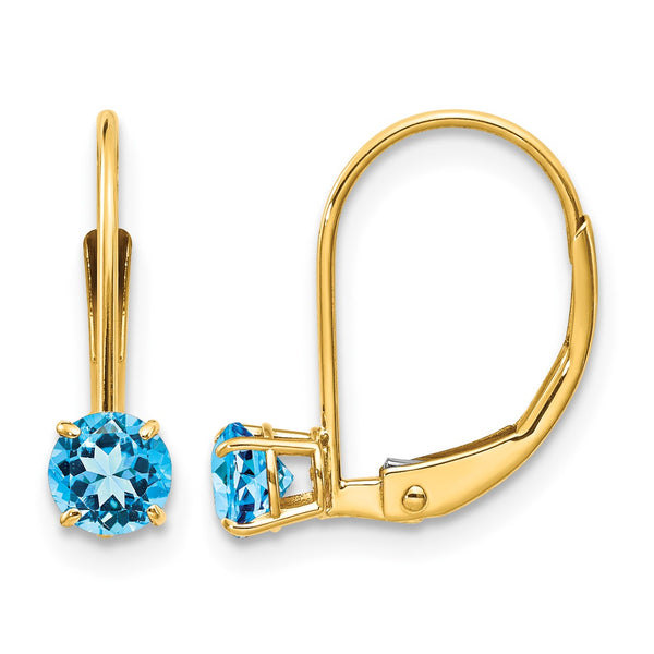 14k 4mm Round December/Blue Topaz Leverback Earrings - Birthstone Company