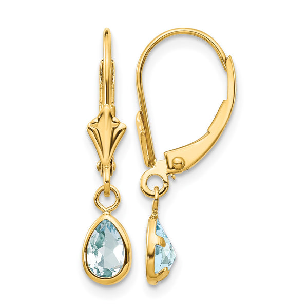 14k 6x4mm March/Aquamarine Earrings - Birthstone Company