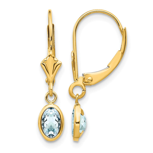 14k 6x4mm Aquamarine/March Earrings - Birthstone Company